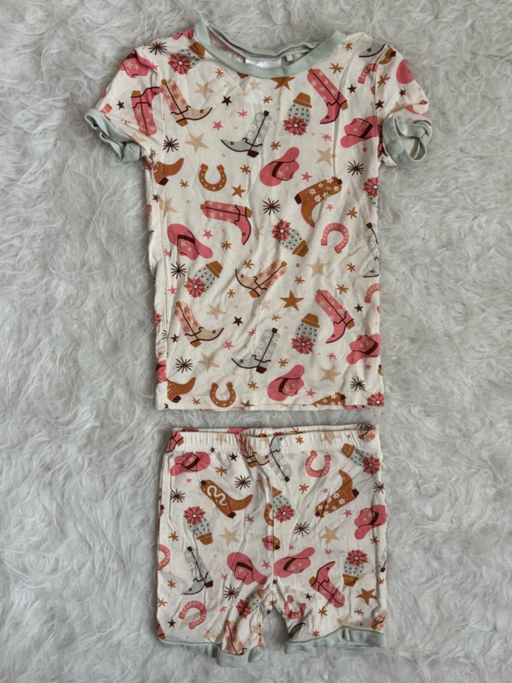 Toddler Girls Pink Western Print Bamboo Pajama Summer Set